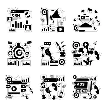 Set of Digital Marketing Solid Illustrations Stock Illustration