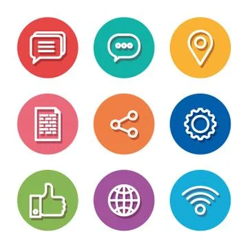 Set of digital media technology with share and chat bubble Stock Illustration