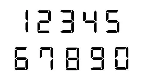 Set of digital numbers. Black clock or calculator digital numbers isolated Stock Illustration