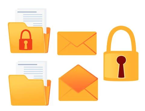 Set of digital online security data icons lock folder and envelope vector Stock Illustration