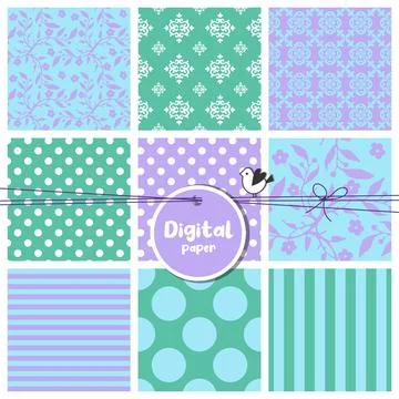 Set of Digital papers, Set of seamless patterns Stock Illustration