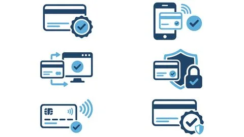Set of digital payment and financial security icons with security, financial Stock Illustration