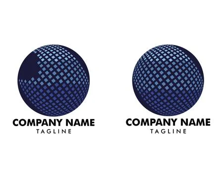 Set of Digital Pixel Globe Logo Design Template Stock Illustration