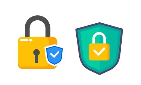 Set of Digital Security Icons with Padlock, Protection Shield, and Checkmar.. Stock Illustration