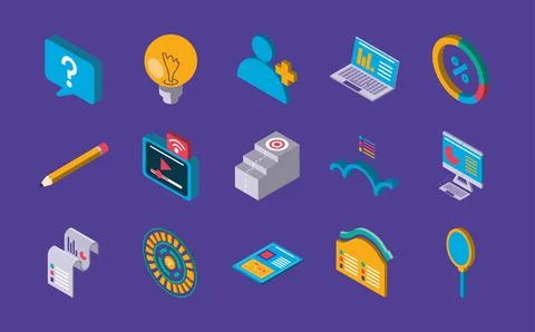Set digital solutions laptop computer chart connection support Stock Illustration