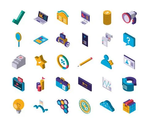 Set digital solutions laptop computer smartphone data security Illustrazione stock