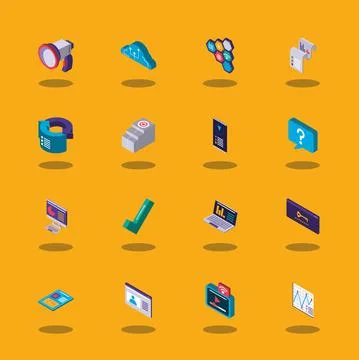 Set digital solutions marketing cloud storage security data Stock Illustration