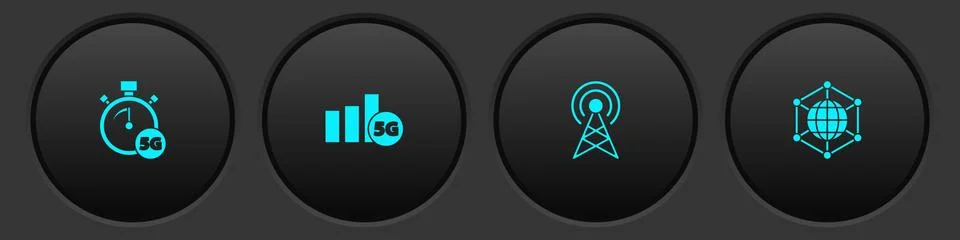 Set Digital speed meter 5G, network, Antenna and Social icon. Vector 스톡 일러스트