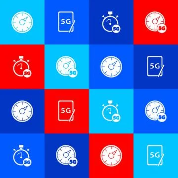 Set Digital speed meter 5G, Graphic tablet with, and icon. Vector Stock Illustration