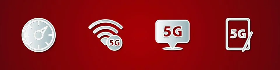 Set Digital speed meter 5G, network, Location and Graphic tablet with icon Stock Illustration