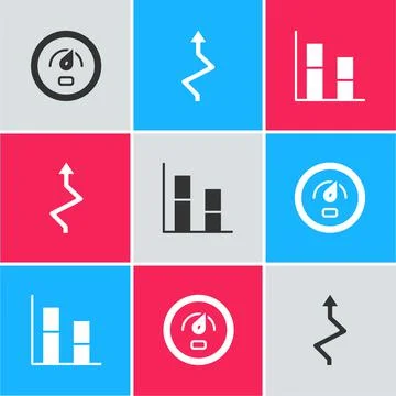 Set Digital speed meter, Arrow and Graph, chart, diagram icon. Vector Illustrazione stock