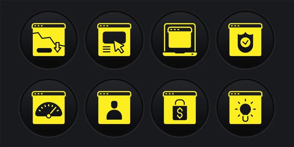 Set Digital speed meter, Browser with shield, Create account screen, Online 스톡 일러스트