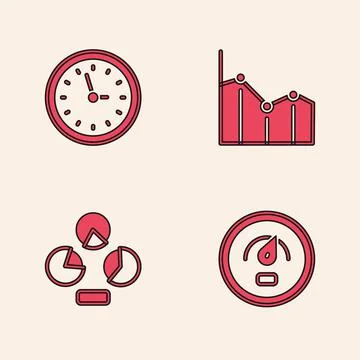 Set Digital speed meter, Clock, Pie chart infographic and icon. Vector イラスト素材
