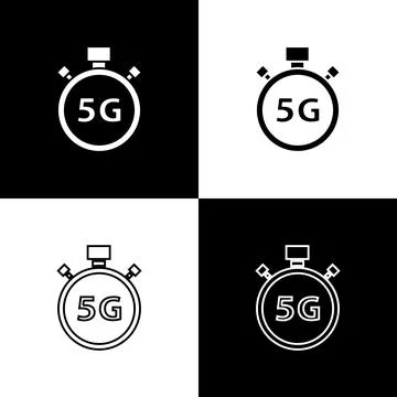Set Digital speed meter concept with 5G icon isolated on black and white Stock Illustration