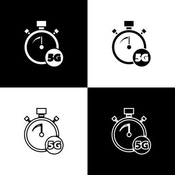 Set Digital speed meter concept with 5G icon isolated on black and white Stock Illustration
