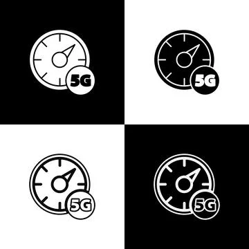Set Digital speed meter concept with 5G icon isolated on black and white back Stock Illustration