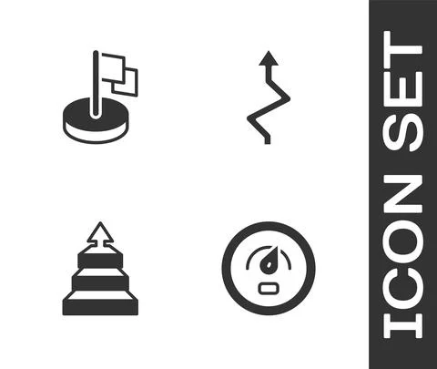Set Digital speed meter, Flag, Pyramid chart infographics and Arrow icon. Vector Illustrazione stock