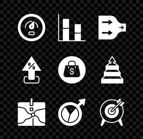 Set Digital speed meter, Graph, chart, diagram, Arrow, Intersection point Stock-Illustration