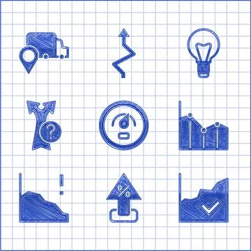 Set Digital speed meter, Percent up arrow, Financial growth increase, Pie chart Stock Illustration