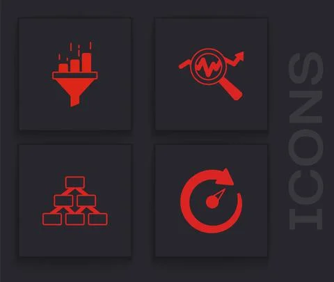 Set Digital speed meter, Sales funnel with chart, Search data analysis and Stock Illustration