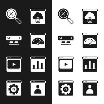 Set Digital speed meter, Search engine, Magnifying glass and delete, Cloud Illustrazione stock