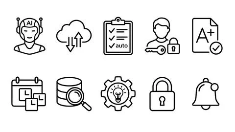 Set of digital technology and business icons for web and apps. 스톡 일러스트