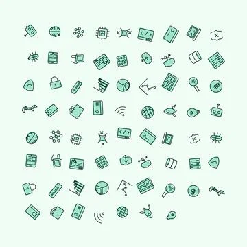 Set of Digital Technology and Data Science Icons in Outline Style for Web D.. Stock Illustration