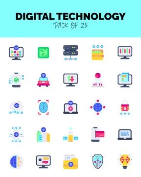 Set of Digital Technology flat icons for logo &amp; web. Vector illustration Stock Illustration