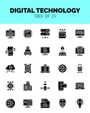 Set of Digital Technology Glyph icons for logo &amp; web. Vector illustration Stock Illustration