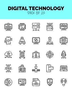 Set of Digital Technology Lineal Cut icons for logo &amp; web. Vector illustratio Stock Illustration