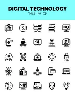 Set of Digital Technology Lineal Fill Icons for logo &amp; web. Vector illustrati Stock Illustration