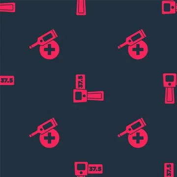 Set Digital thermometer and on seamless pattern. Vector Stock Illustration