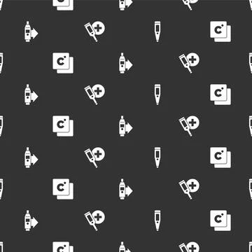 Set Digital thermometer, Celsius, and on seamless pattern. Vector Stock Illustration