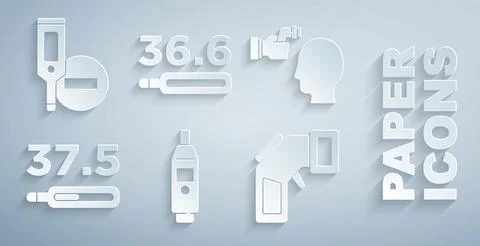 Set Digital thermometer, Checking body temperature, Medical, and icon. Vector Stock Illustration