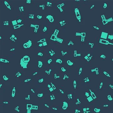 Set Digital thermometer, , High human body temperature and on seamless pattern Stock Illustration