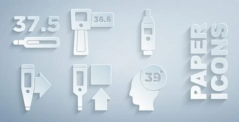 Set Digital thermometer, High human body temperature,  and Medical icon. Vect Illustrazione stock