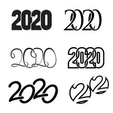 Set of digits 2020 binding numbers new year symbol black isolated on white Stock Illustration