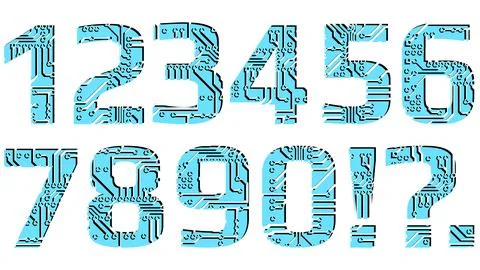 Set of digits in digital style perforated with PCB circuit board tracks isolated Stock Illustration