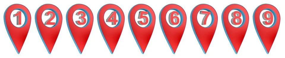 Set of digits with map pin Stock Illustration