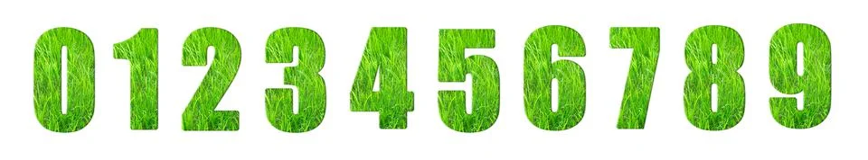 A set of digits from zero to 9 with the texture of green, juicy grass is Stock Photos