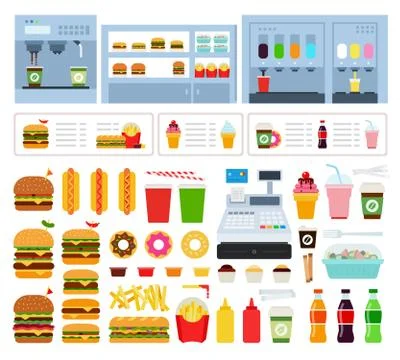 Set of Dining room icons flat vector Stock Illustration