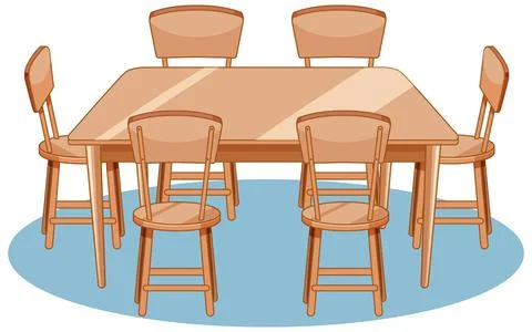 A set of dining table and chairs on white background Stock Illustration