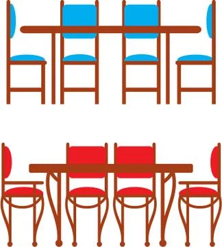 Set of dining tables and chairs Stock Illustration