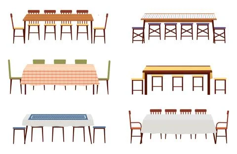 Set of dining tables for room interior design. Furniture isolated on the white 스톡 일러스트