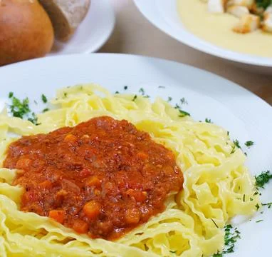 Set dinner of three courses in cafe close up view Stock Photos