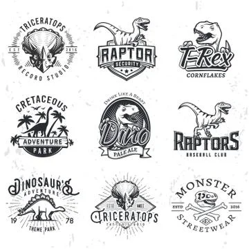 Set of Dino Logos. T-rex skull t-shirt illustration concept on grunge background Illustrazione stock
