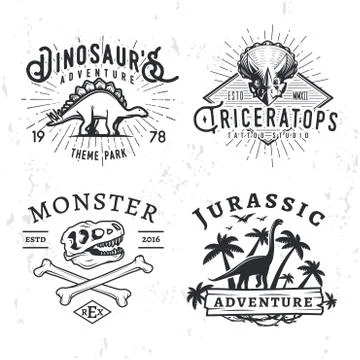 Set of Dino Logos. T-rex skull t-shirt illustration concept on grunge background Illustrazione stock