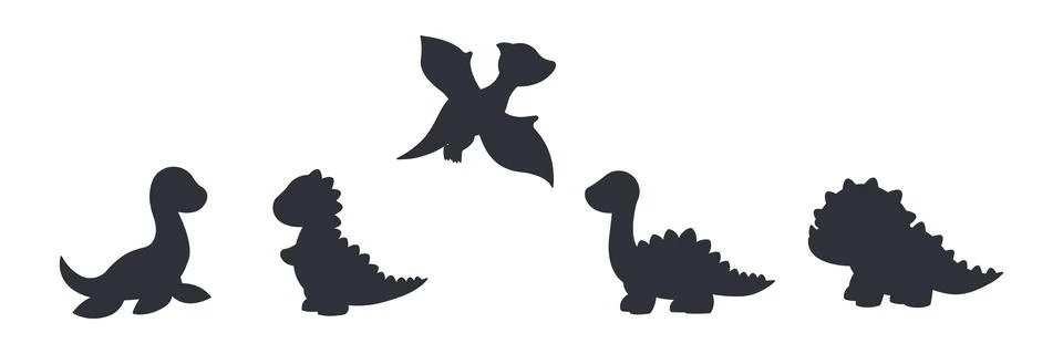 Set of dinosaur silhouettes. Different types of dinosaurs. Vector illustration Illustrazione stock