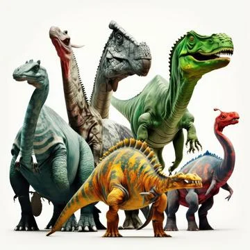 Set of Dinosaurs, white background, Made by AI,Artificial intelligence Stock Illustration