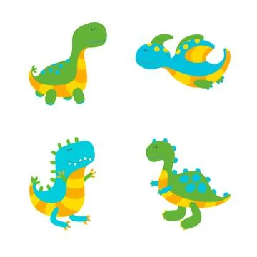 Set of dinosaurs on white background. Vector illustration Stock Illustration